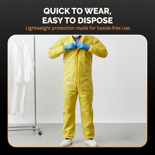 TigerTough Chemical Protection Coveralls for Men - Hazmat Suits with Hood, Zipper & Elastic Waist for Industrial Use