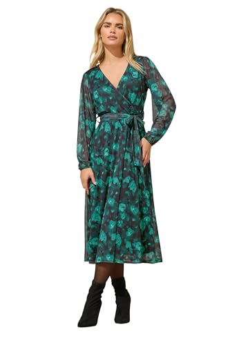 M&Co Petite Women's Floral Mesh Wrap Dress Teal 16