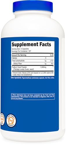 Image of Nutricost Psyllium Husk 1500mg Per Serving, 500 Capsules - Non-GMO & Gluten Free
