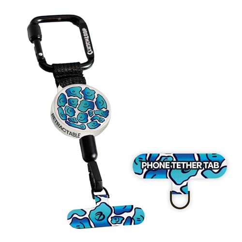 ClutchLoop Anti-Theft Phone Tether - Universal Adhesive Anchor Retractable Steel Line and Locking Carabiner (Turquoise)