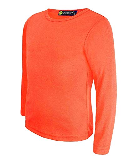 LOTMART - Camiseta básica entallada de cuello redondo y manga larga para niños. Negro naranja 13-14 Años