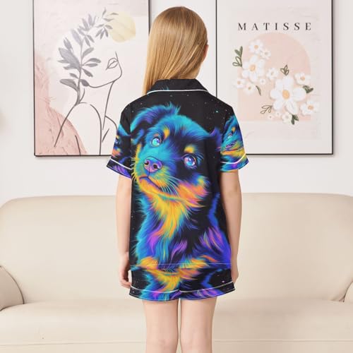 ALAZA Black Cute Pug Dog Satin Pajamas Set Short Sleeve Button Down Sleepwear Summer Pjs 2 Piece4