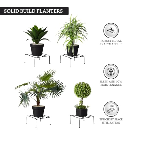 Image of Amazon Brand - Solimo Metal Flower Pot Stand (Black, Set of 4, Square) | Gamla Stand for Home | Plant Stand for Balcony | Premium Stand | Living Room