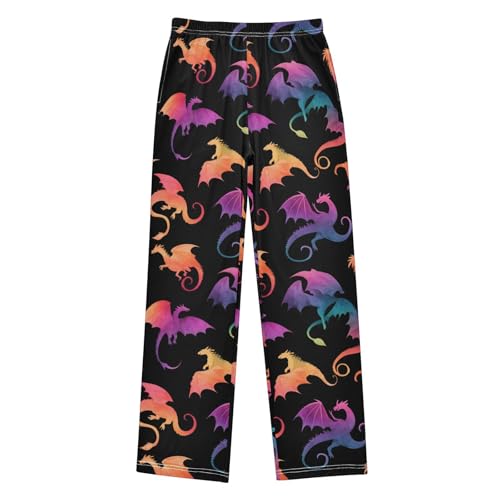 Rainbow Color Dragon Pajama Pants Soft Lounge Sleepwear PJ Bottoms with Elastic Waist Ages 6–14 Years