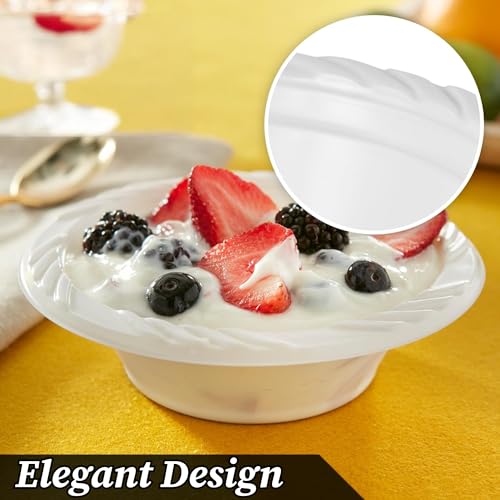 Reusable White Plastic Bowls 12oz 50 Pack Washable and Reusable Tableware Plastic Bowl for Dessert Heavy Duty Dinnerware for Parties, Camping, Birthday, Catering, BBQ - Image 5