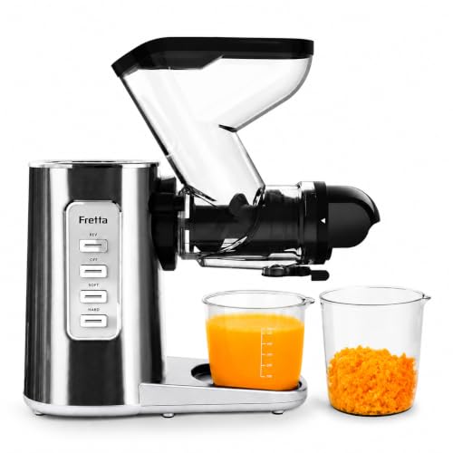 Fretta Extracteur de Jus pour Fruits et Légumes, Presse à Froid 76 mm Grande Goulotte, Juicer Lent Sans BPA, Nettoyage Facile (inox)