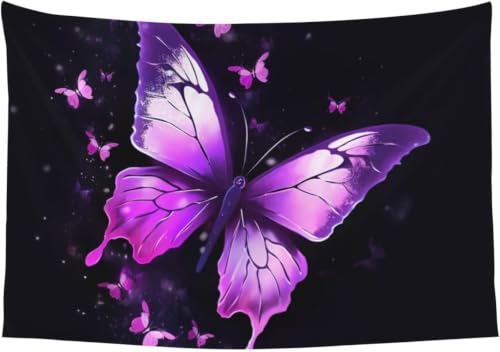 Tapisserie murale papillon pour cacher les imperfections | Grand tissu mural violet 300x220 cm