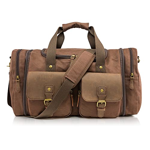 Gearonic Travel Duffel Bag Large Weekender Expanding Canvas Bag Travel Duffle For Women Men Overnight Carry On Tote And Luggage Sleeve Coffee