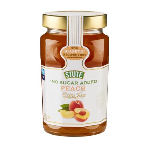 Image of Stute Peach Jam 430g, No Sugar Added, 90% Less Sugar & 30% Less Calories, Diabetic Friendly, Imported from UK