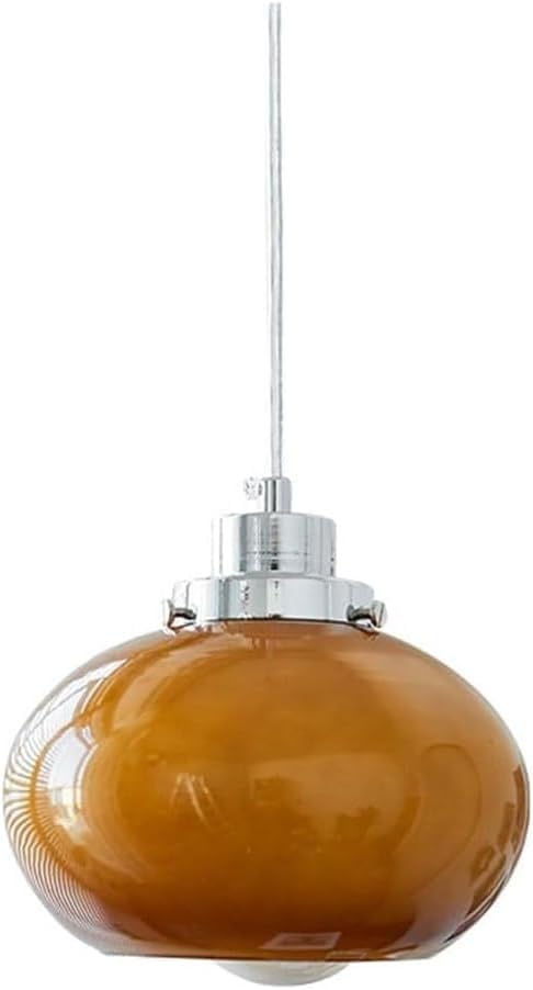 Suspension en verre orange et métal lustre d'art au design épuré