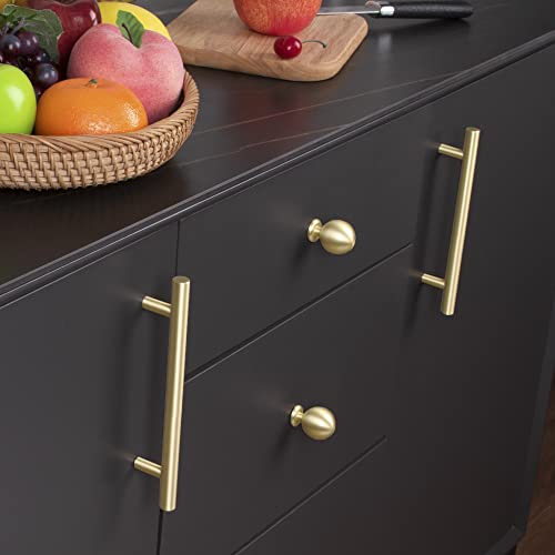Qogrisun 10-Pack Solid Brass Cabinet Knobs, Round Ball Gold Knobs For Dresser Drawer, 1.1-Inch Diameter, Modern Kitchen Hardware, Brushed Brass Finish #TOP3