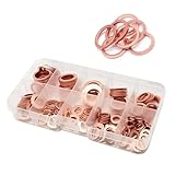 Hugwits 200 PCS Car Copper Crush Metric Washers Assortment Kit, 9 Specifications Copper Metric Washers, Seal Rust-Proof Flat Drain Plug Crush Washer, Universal for Most Cars (Gold)