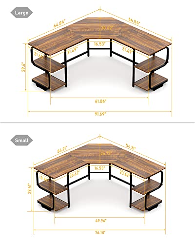 Image of L Shaped Desk with Shelves,64.84 inch Large Gaming Corner Desk for Home Office