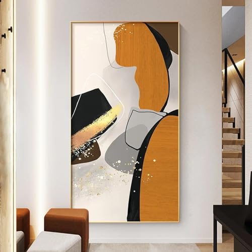 Peinture sur toile dorée et orange pour illuminer votre salon moderne 80 x 160 cm