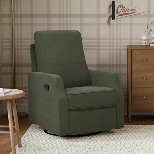 Davinci Lucas Pillowback Swivel Recliner in Cozy Olive Boucle, Greenguard Gold & CertiPUR-US Certified