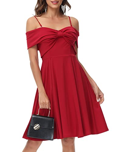 CURLBIUTY Robe Femme Soirée Manche Courte Noeud Papillon Bretelle Sexy Elégante Chic Ligne A Evasée XXL Rouge#76S22 Cover
