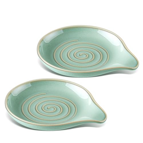 HaWare Spoon Rest for Stove Top, 5.1" Ceramic Spoon Holder, Sage Green