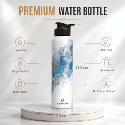 Image of Speedex Stainless Steel Printed Water Bottle 1 Ltr 1000 ml, BIS Approved, Leak Proof Sipper Cap Bottle for Office, School, Travel, Daily Use for Men, Women, Kids, Adults, Ice Marble, Set of 2