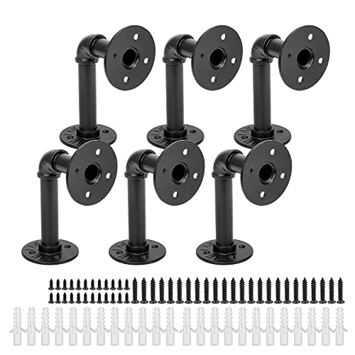 Cherbowing Estantería industrial 150 x 100 mm tubo estantería vintage estante estante pared soporte soporte de carga pesada ángulo negro metal ángulo con tornillos (6 PC 150 x 100 mm)