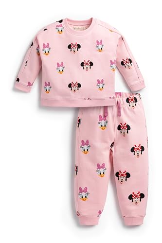 MONICA + ANDY Sporty Sweatsuit, Size 12, Minnie and Friends on Pink, 100% Organic Kids Clothes for Girls, Sustainable Super Soft Cotton, Sizes for Kids, Toddler, & Infant