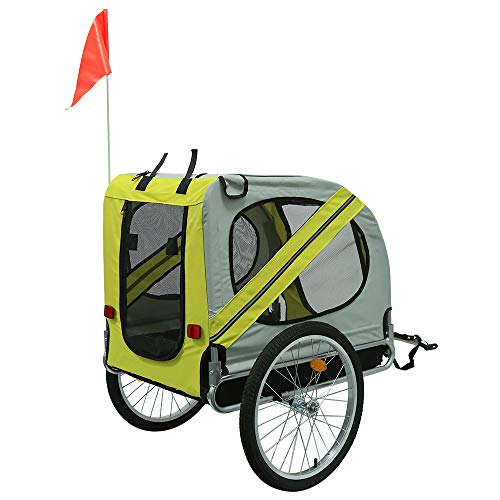 HUOLE Remolque de Bicicleta Perros Plegable Carrito de Transporte para Mascotas con 1 Bandera 4 Reflectores Enganche y Cubierta de Lluvia Tela Oxford (137 * 73 * 90cm (Amarillo Gris))