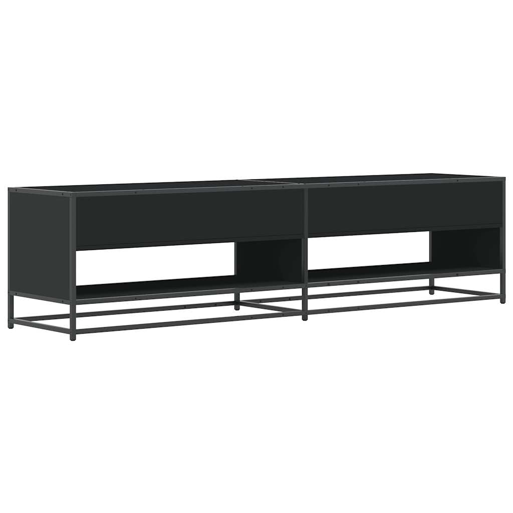 Mobile TV nero in legno e metallo, 180,5 x 40 x 46 cm, con 4 scomparti, spazio e ripiano per soggiorno, camera da letto, home theatre, gaming