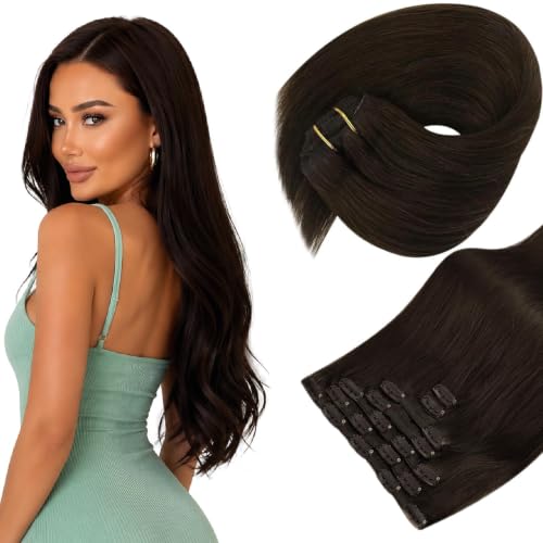 Sunny Hair Clip in Hair Extensions Real Human Hair Dark Brown 20 Inch