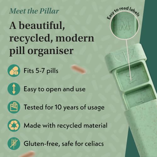 Image of Pillar - 7-Day Pill Organizer | Weekly Medicine Pill Container Travel Box - Aesthetic Medication Holder - Stylish Travel Pill Case - Cute Small Medication Organizer 7 Day for Women (Sage Green)