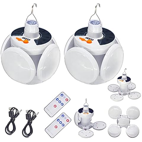 SIRUITRONGER LED Camping Blub 45LED Tent Solar Lantern Lights 5 Mode USB Rechargeable Foldable Remote Control Portable Light Tent Hanging Flashlight Outdoor Fishing Emergency Courtyard Garden 2 Pack Cover