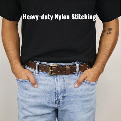 Daltech Force - Distressed Steel Core American Bison Leather Gun Belt - 14/15 oz - CCW - Brown - 1.5 inch wide - 1030DW-45