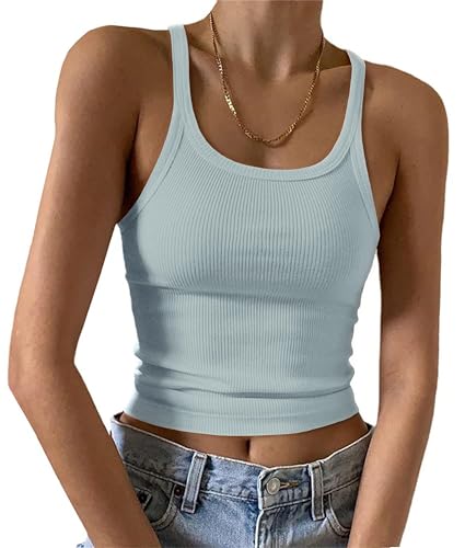 Imily Bela Hauts pour Femme Débardeur Sexy Hauts Basiques Belle Coupe Spaghetti Top Slim Fit, Bleu Ciel, S