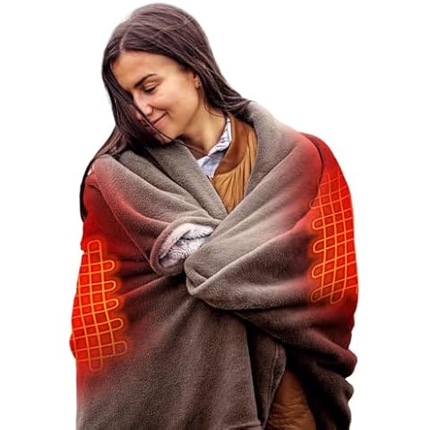 ActionHeat 7V Battery Heated Plush Throw Blanket – Battery-operated Winter Essential – Up to 6.5+ Hours Warmth Taupe Cover