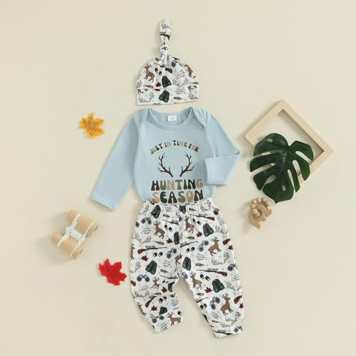 BULINGNA Newborn Baby Boy Daddy's Hunting Buddy Outfit Long Sleeve Bodysuit Romper with Pants Hat Hunting Season Clothes4