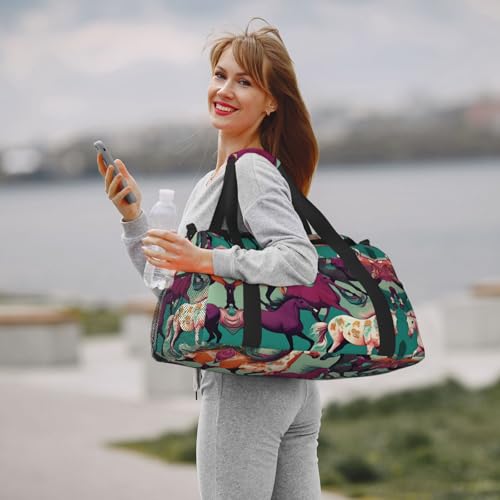 Sac de sport noir avec imprimé différents types de chevaux One Size