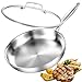 DELARLOCHEF Padella in acciaio inox a tre strati con coperchio,28 cm,non rivestita,padelle per induzione,pentole ad alta e ottima efficienza energetica per steak,uova,11 pollici