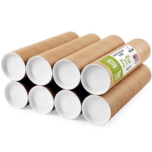 Tube d'expédition pour affiche et plans : lot de 8 étuis en carton avec embouts