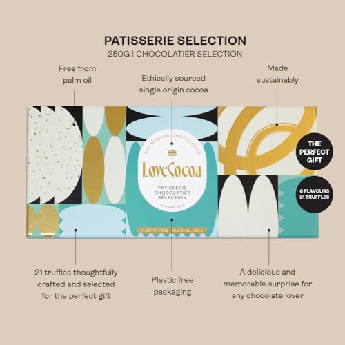 Love Cocoa Chocolate Patisserie Box Collection - Luxury Gift Box of 21 Chocolates, 11 Assorted Flavours, 250g - Perfect For Birthdays, Anniversaries, Christmas, Easter & Gifts