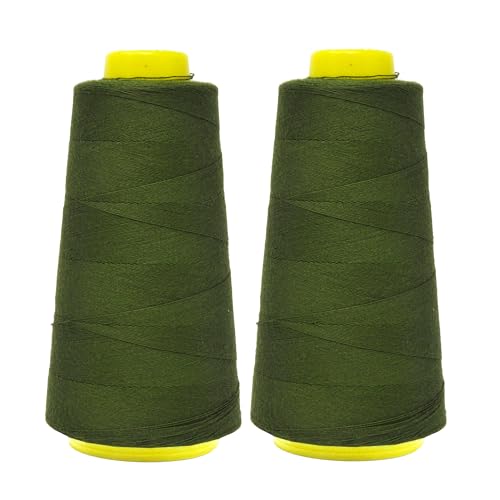 Image of Mandala Crafts Olive Green Thread Cones for Machine and Hand Quilting - 2400 Yds 50 WT Multiple Purpose Mercerized 100% Cotton Threads for Sewing Machine Serger Embroidery