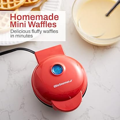 Elite Gourmet EWM015R Mini-Waffeleisen, elektrisch, mit Antihaftbeschichtung, Belgische Waffeln, kompaktes Design, Rösti, Keto, Snacks, Sandwiches, Eier, leicht zu reinigen, rot – Bild 6