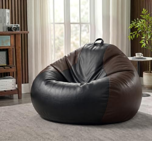Image of Sattva Classic 4XL Bean Bag Chair with Beans Filled | Faux Leather Sofa Style Beanbags | Pre-Filled Bin Bags Sofa for Adults & Kids | Beam Bag for Home & Office - Black & Brown