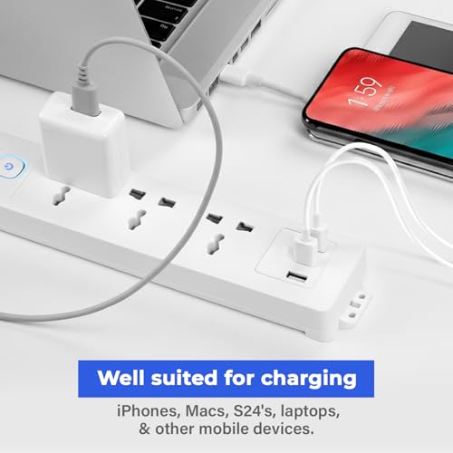Image of EMBOX Extension Board with USB (2.4 A) Type C | Master Switch Spike Guard, Universal Sockets, LED Indicator 2000W (3 Socket + 3 USB - 2mtr)