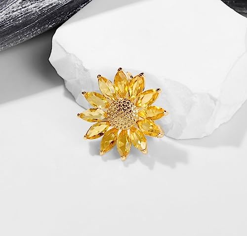 Sunflower Brooch Pin Yellow Crystal Flower Petal Lapel Brooches For Women Girls Fashion Jewelry Gift (Yellow) #TOP1