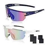2 Stück Fahrradbrille - Polarisierte Sonnenbrille, Radbrille Herren Damen, Schutzbrille Sportbrille UV400 Schutz, Fahrradbrille Winddicht, Schnelle Brille, Rennrad Brille für Sport Angeln Fahren MTB