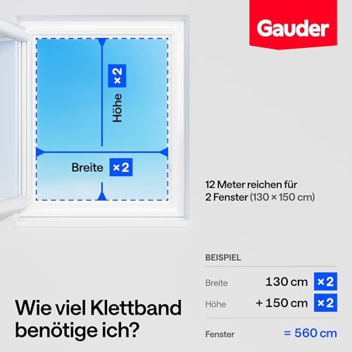 GAUDER Klettband für Fliegengitter aus Polyester - Klettband selbstklebend extra stark für Mückennetz - Transparentes Befestigungsband für Fliegennetz & Insektengitter (12 Meter)