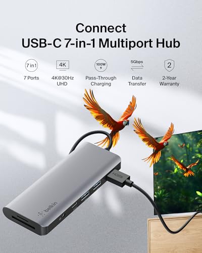 Image of Belkin USB-C Hub, 7-in-1 MultiPort Docking Station for MacBook & Windows - 85W USB-C Power Delivery 3.0, 4K HDMI 1.4, 2X USB-A 3.0, SD 3.0, Micro SD 3.0, & 3.5mm Audio Jack (Pack of 10)