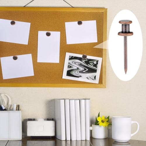 Image of Watersay 50 Pcs Double Headed Picture Hanging Nails Long Push Pins for Wall Thumb Tacks Wall Hooks Decorative Picture Hanging Nails for Home Office Photo(Red Bronze,Gongzi)