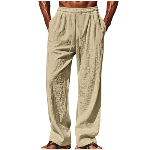 Finelylove Mens Casual Beach Pants Relaxed Fit Stretch Elastic Waist Long Summer Pants Lightweight Lounge Yoga Trousers