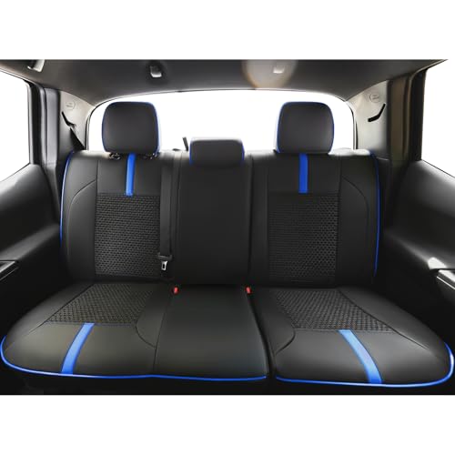 Image of Seat Covers Custom Fit for Toyota Tacoma 2016-2023 3rd Gen Double & Crew Cab SR,SR5,Limited,TRD Pro,TRD Sport, TRD Off-Road,Full Coverage Breathable Leather Seat Covers (Full Set,Blue Black)