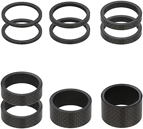 CyclingDeal Carbon Fiber Bike Bicycle Fork Steerer Headset Spacers 1-1/8" 10PCS Kit Set 2mm, 3mm, 5mm, 10mm, 15mm, 20mm