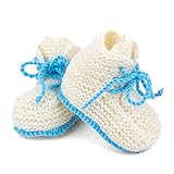 Babyschuhe für Neugeborene Gestrickte Babyschuhe Handmade Wollsocken für Baby Neugeborenen Geschenk Baby Erstausstattung Neugeborene Hausschuhe Babyschuhe 0-3 Monate 0-6 Monate (weiß und blau)